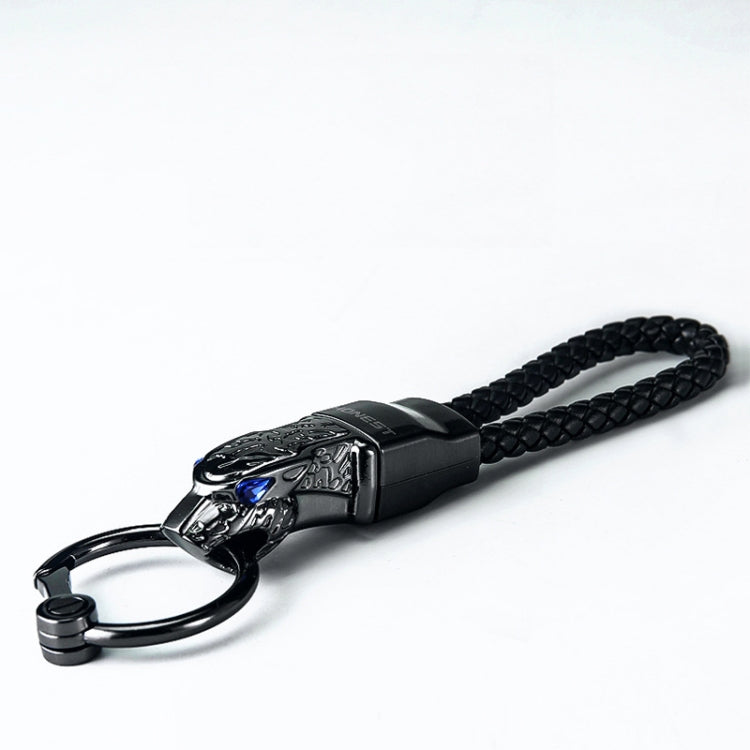 HONEST Diamond Encrusted Car Keychain Leather Cord Leopard Metal Keychain Pendant, Leather Rope Basic Gold