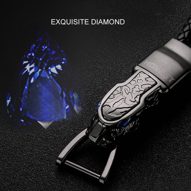 HONEST Diamond Encrusted Car Keychain Leather Cord Leopard Metal Keychain Pendant, Leather Rope Basic Gold