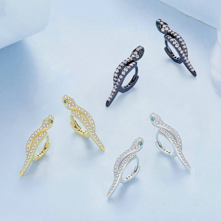 BSE669 Sterling Silver S925 White Gold Plated Zircon Snake Earrings, BSE669-B