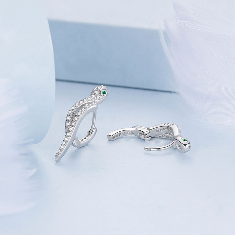 BSE669 Sterling Silver S925 White Gold Plated Zircon Snake Earrings, BSE669-B