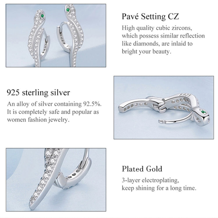 BSE669 Sterling Silver S925 White Gold Plated Zircon Snake Earrings, BSE669-B