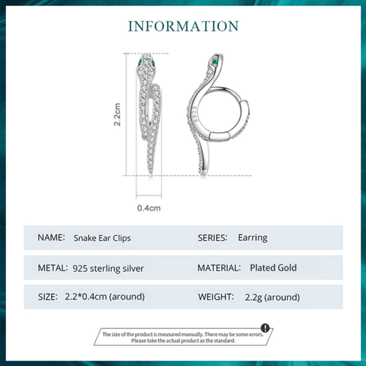 BSE669 Sterling Silver S925 White Gold Plated Zircon Snake Earrings, BSE669-B