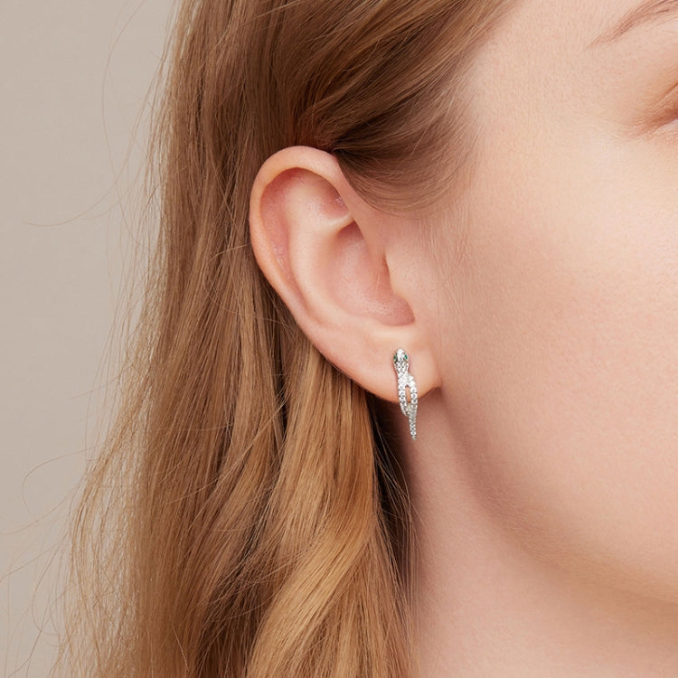 BSE669 Sterling Silver S925 White Gold Plated Zircon Snake Earrings, BSE669-B