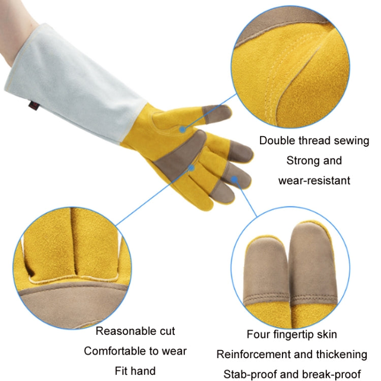 Leather Extended Thick Gardening Gloves Welder Work Gloves, Gold White L, Gold White XL