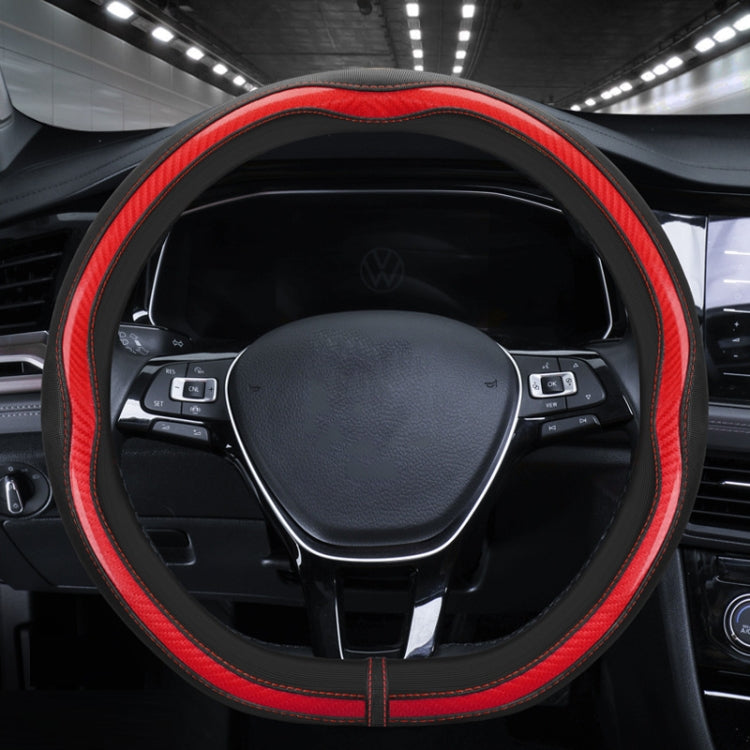 Car Steering Wheel Carbon Fiber Breathable Wear-resistant Leather Case, 38cm