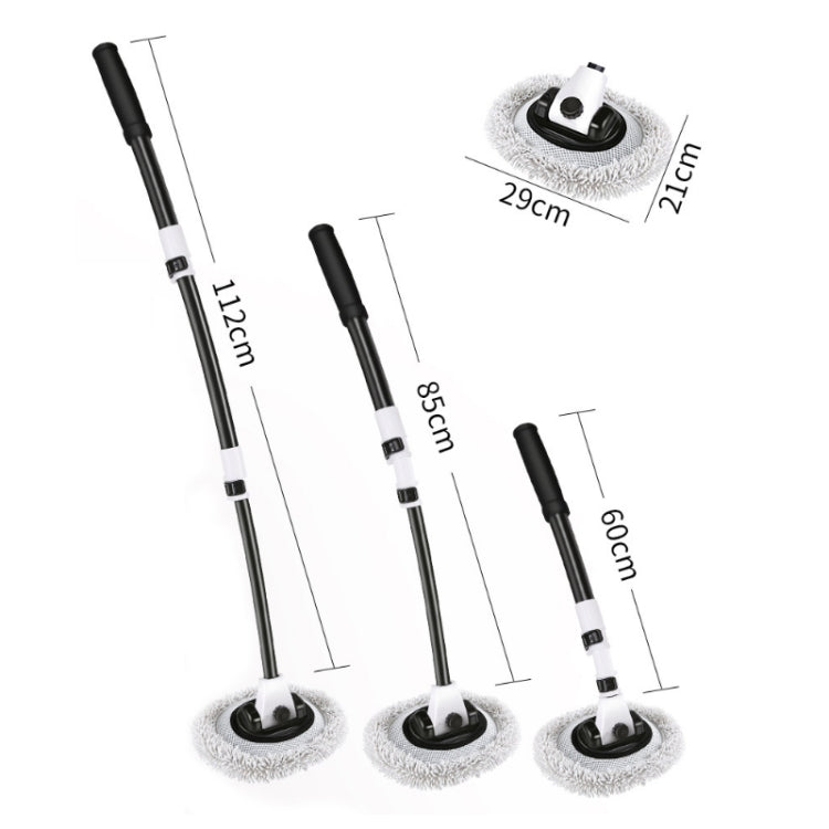 Soft Hair Curved Rod Car Wash Long Handle Telescopic Mop, Black White, Black White Replacement Head