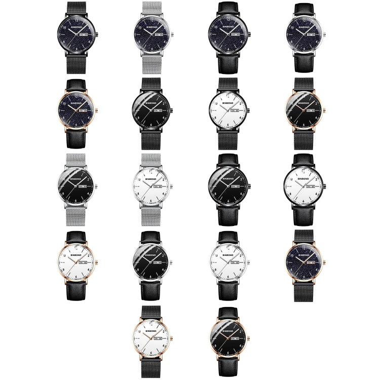 BINBOND B3820 30M Waterproof Ultra-thin Quartz Luminous Starry Watch, Black Net-Black-Starry