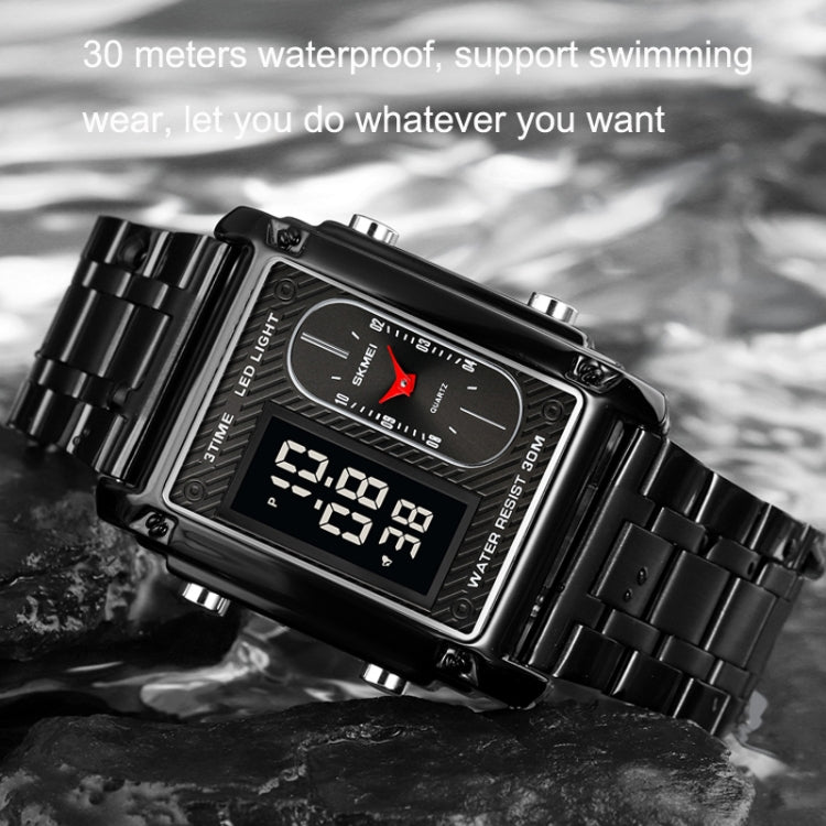 SKMEI 1868 Square Double Display Waterproof Men Watch, Style:, Steel Belt (Rose Gold), Leather Belt (Rose Gold)