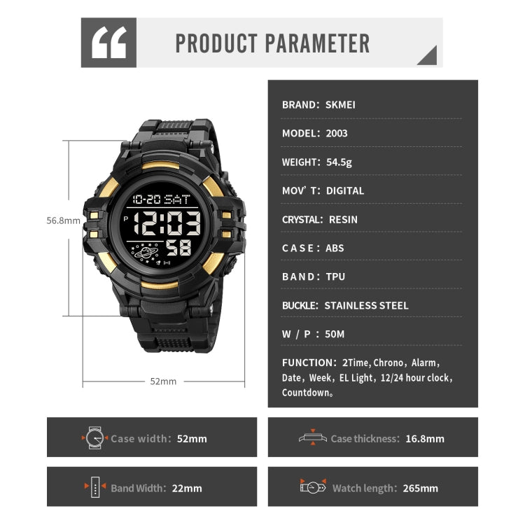 SKMEI 2003 Multifunctional Back Light Sports Watch Mens Countdown Date Alarm Clock Watch