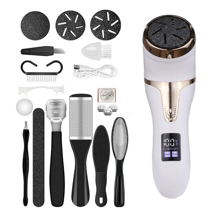 JD-510 Rechargeable Electric Foot Callus Remover with Vacuum Cleaner, White, 10 In 1 Kit White, 10 In 1 Kit  Black