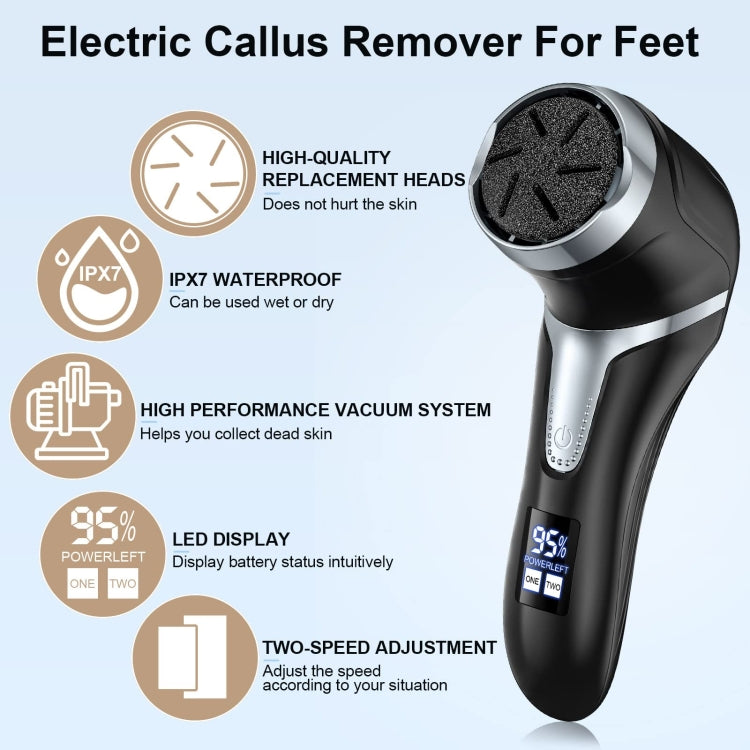 JD-510 Rechargeable Electric Foot Callus Remover with Vacuum Cleaner, White, 10 In 1 Kit White, 10 In 1 Kit  Black
