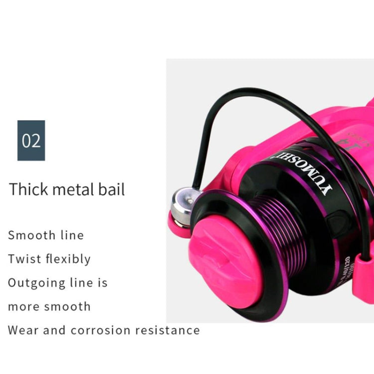 Spinning Wheel Metal Wire Cup Fishing Wheel, YUMOSHI OE2000 (Pink), YUMOSHI OE3000 (Pink), YUMOSHI OE4000 (Pink), YUMOSHI OE5000 (Pink), YUMOSHI OE6000 (Pink), YUMOSHI OE7000 (Pink)