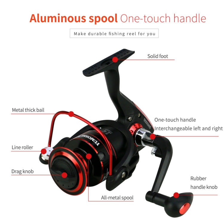 Metal Head Spinning Fishing Reel, YUMOSHI DM1000, YUMOSHI DM2000, YUMOSHI DM3000, YUMOSHI DM4000, YUMOSHI DM5000, YUMOSHI DM6000, YUMOSHI DM7000