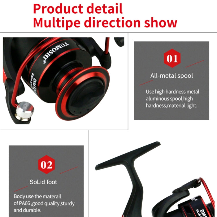 Metal Head Spinning Fishing Reel, YUMOSHI DM1000, YUMOSHI DM2000, YUMOSHI DM3000, YUMOSHI DM4000, YUMOSHI DM5000, YUMOSHI DM6000, YUMOSHI DM7000