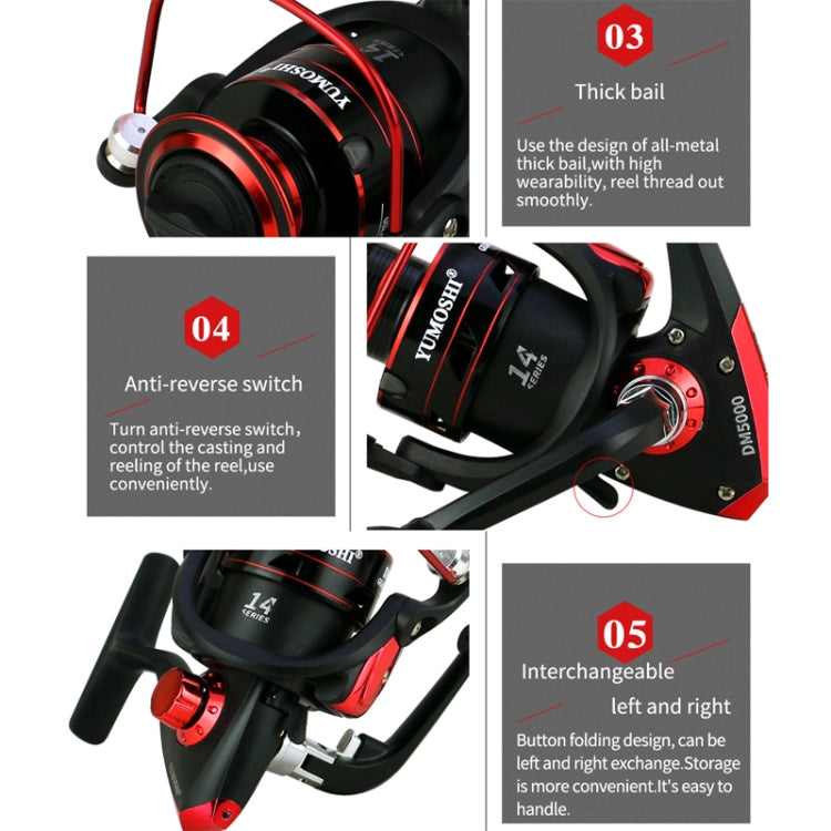 Metal Head Spinning Fishing Reel, YUMOSHI DM1000, YUMOSHI DM2000, YUMOSHI DM3000, YUMOSHI DM4000, YUMOSHI DM5000, YUMOSHI DM6000, YUMOSHI DM7000