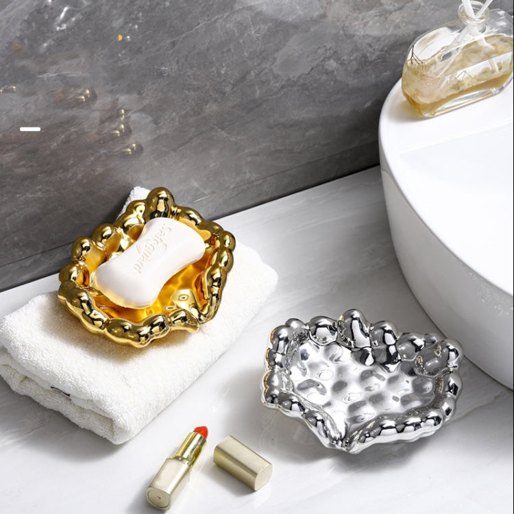 Electroplating Soap Box Fragrance Toilet Free Punch Drain Soap Holder, Golden, Silver