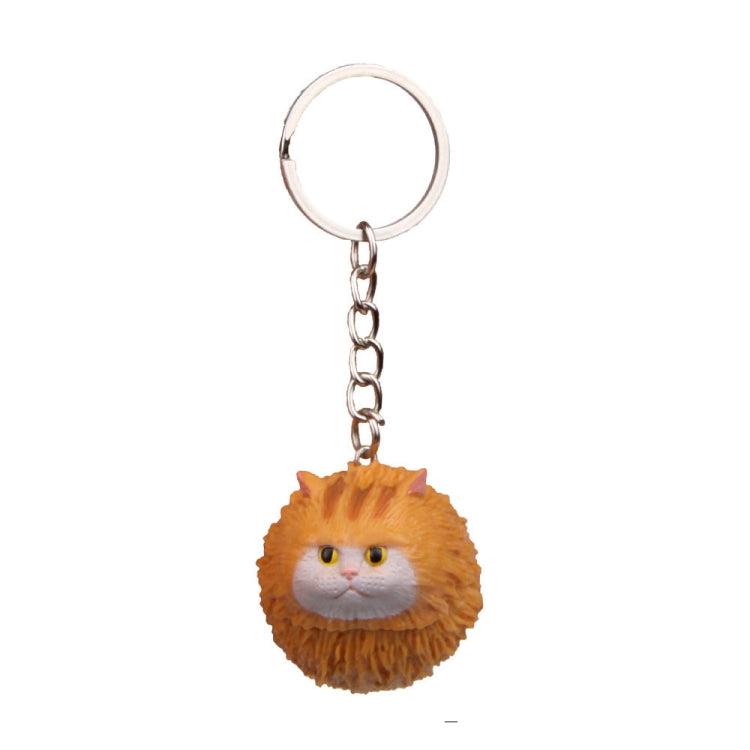 Round Little Tiger Cat Keychain Cartoon Key Ring Ornament, White, 3 Color, Black, Coffee White, Yellow White, Gray