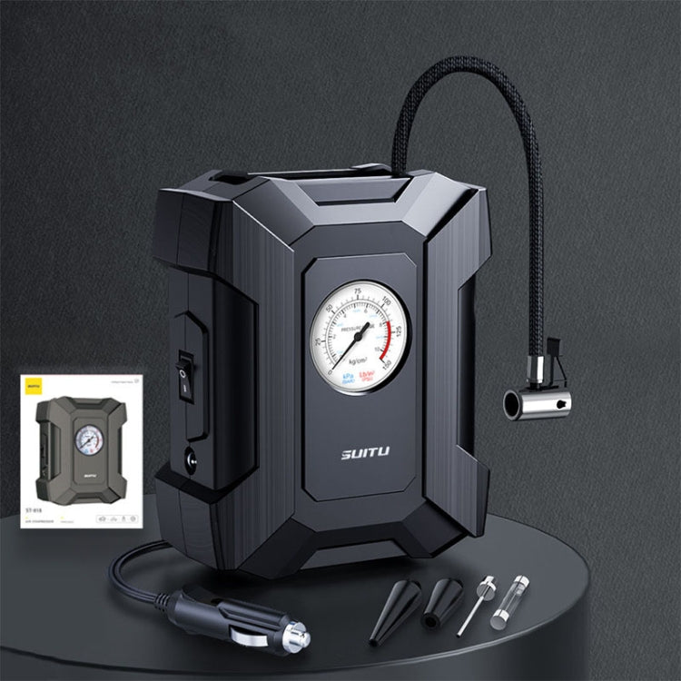 SUITU  ST-818  DC 12V Wired Car Air Pump Tire Inflator With LED Lighting, Pointer Model, Digital Display Model, Pointer Model+Toolbox, Digital Display Model+Toolbox