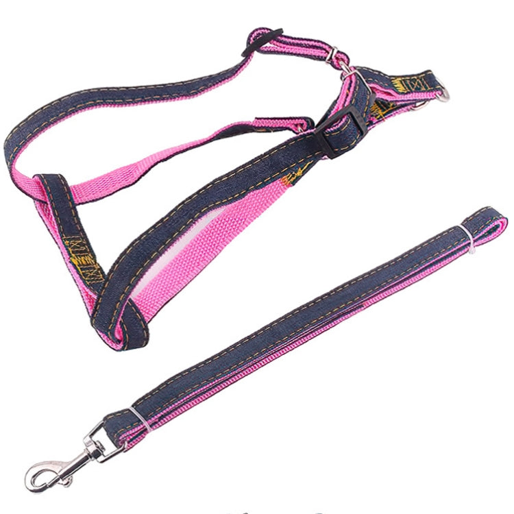 BG-Q1025 Leash+Chest Strap Thickened Strong Denim Pet Dog Leash Set, S, M, L, XL