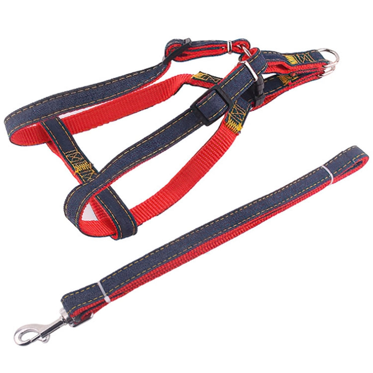 BG-Q1025 Leash+Chest Strap Thickened Strong Denim Pet Dog Leash Set, S, M, L, XL