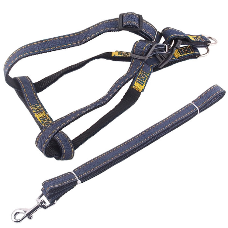 BG-Q1025 Leash+Chest Strap Thickened Strong Denim Pet Dog Leash Set, S, M, L, XL