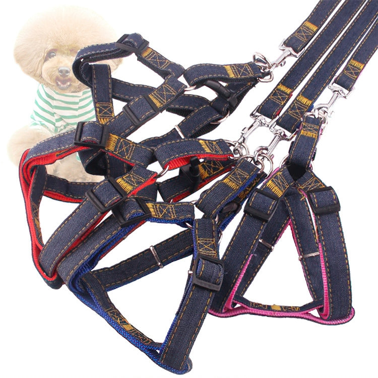 BG-Q1025 Leash+Chest Strap Thickened Strong Denim Pet Dog Leash Set, S, M, L, XL