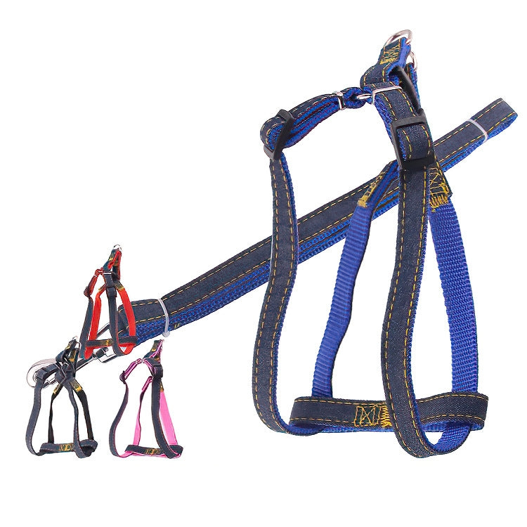 BG-Q1025 Leash+Chest Strap Thickened Strong Denim Pet Dog Leash Set, S, M, L, XL