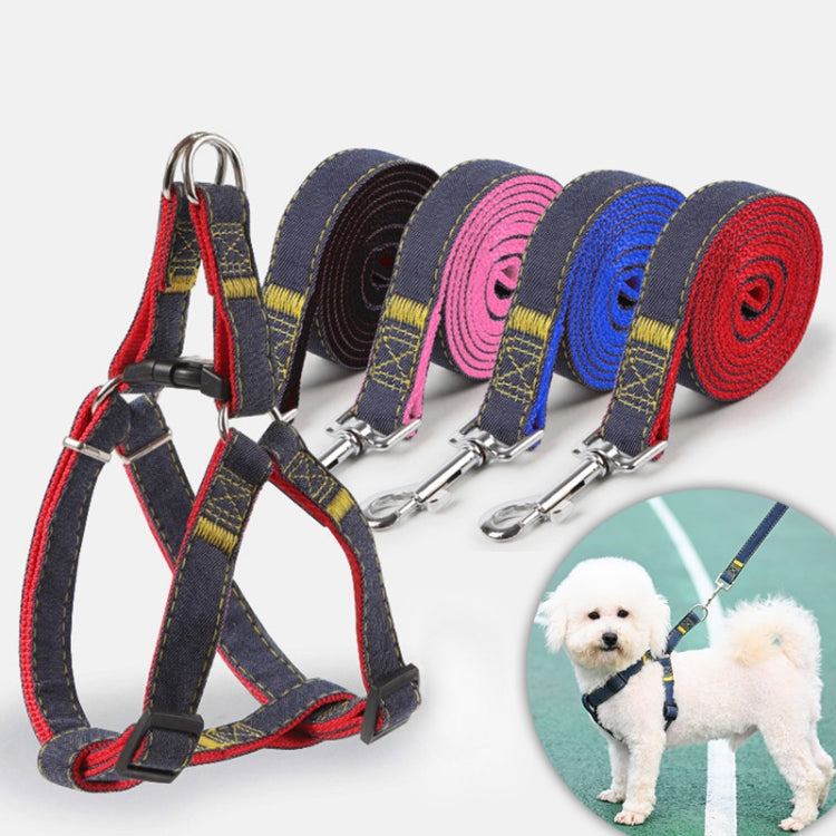 BG-Q1025 Leash+Chest Strap Thickened Strong Denim Pet Dog Leash Set, S, M, L, XL
