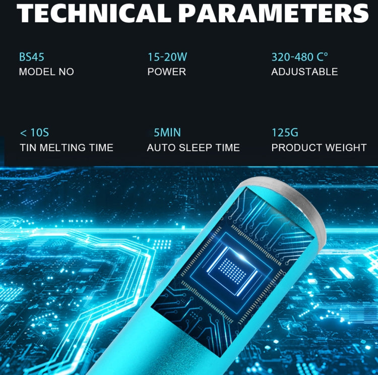BS45 17-25W Wireless Soldering Iron with Adjustable Temperature LED Digital Display, B+C+K Tips