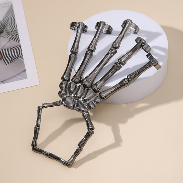 Punk Skull Hand Bone Five Finger Ring Adjustable Integrated Chain
