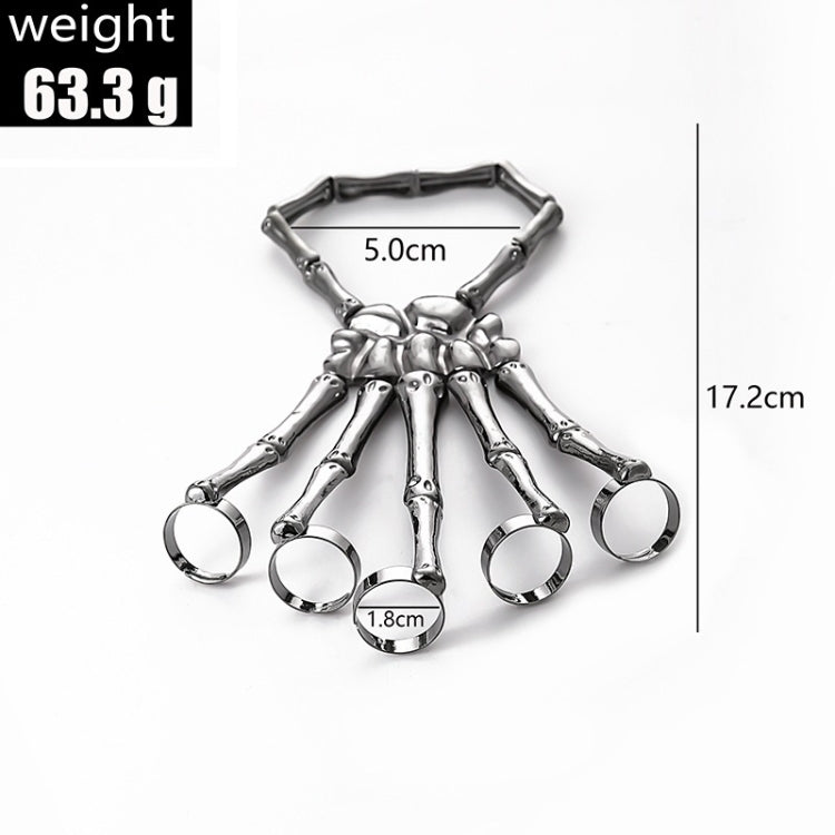 Punk Skull Hand Bone Five Finger Ring Adjustable Integrated Chain