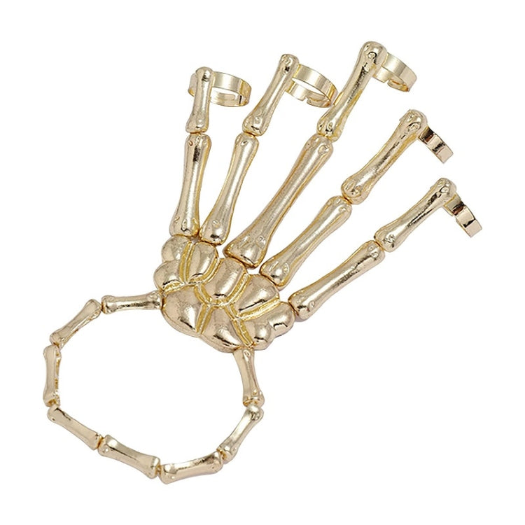 Punk Skull Hand Bone Five Finger Ring Adjustable Integrated Chain