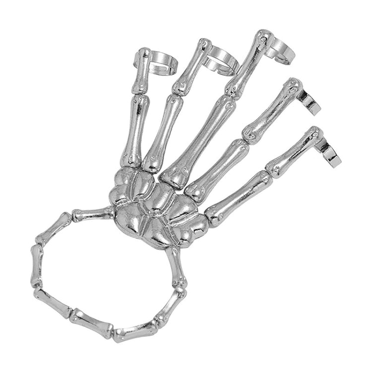 Punk Skull Hand Bone Five Finger Ring Adjustable Integrated Chain