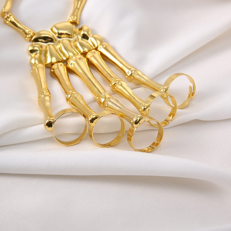 Punk Skull Hand Bone Five Finger Ring Adjustable Integrated Chain