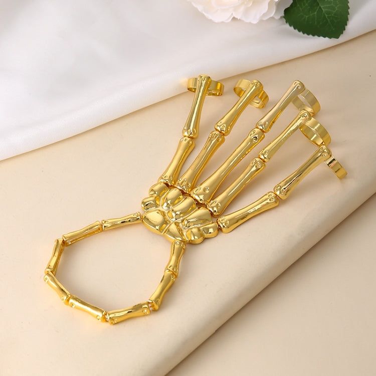 Punk Skull Hand Bone Five Finger Ring Adjustable Integrated Chain