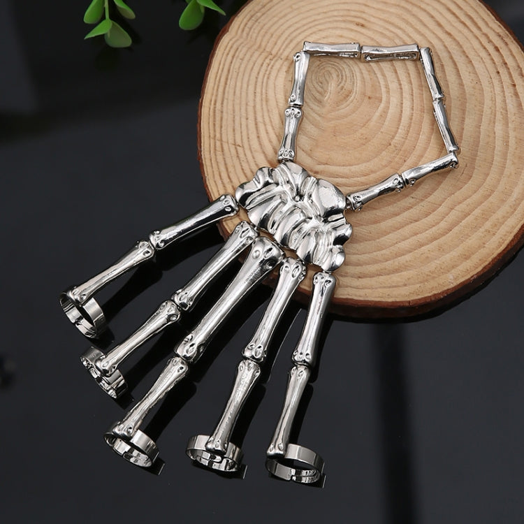 Punk Skull Hand Bone Five Finger Ring Adjustable Integrated Chain