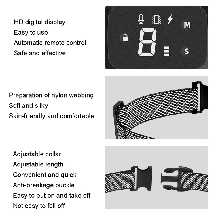 PT221 Intelligent Automatic Electric Strike Collar Touch Digital Display Rechargeable Waterproof Dog Trainer Stop Barker, 3 Training Modes