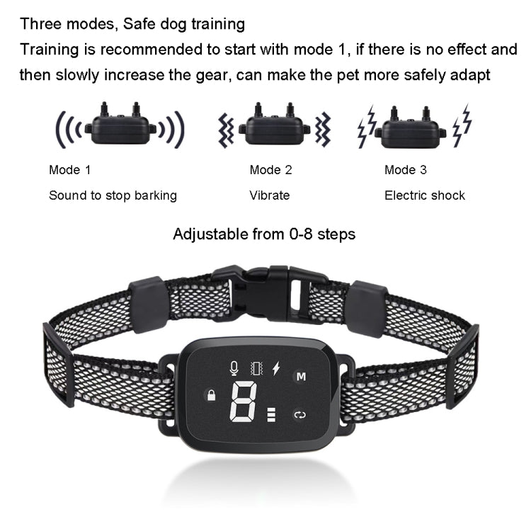 PT221 Intelligent Automatic Electric Strike Collar Touch Digital Display Rechargeable Waterproof Dog Trainer Stop Barker, 3 Training Modes