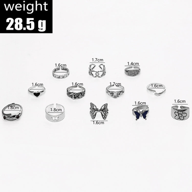 12pcs/set Dazzling Color Gemstone Butterfly Frog Heart Ring, 12pcs/set 5718