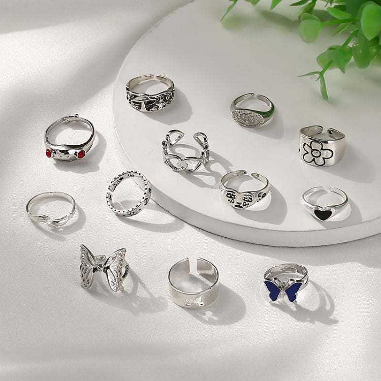 12pcs/set Dazzling Color Gemstone Butterfly Frog Heart Ring, 12pcs/set 5718