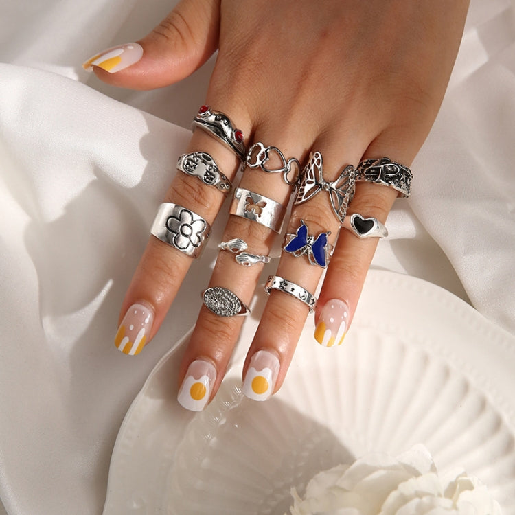 12pcs/set Dazzling Color Gemstone Butterfly Frog Heart Ring, 12pcs/set 5718