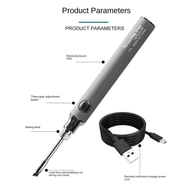 8W USB 5V Cordless Soldering Iron Low Voltage Soldering Pen, White, Black, Gray