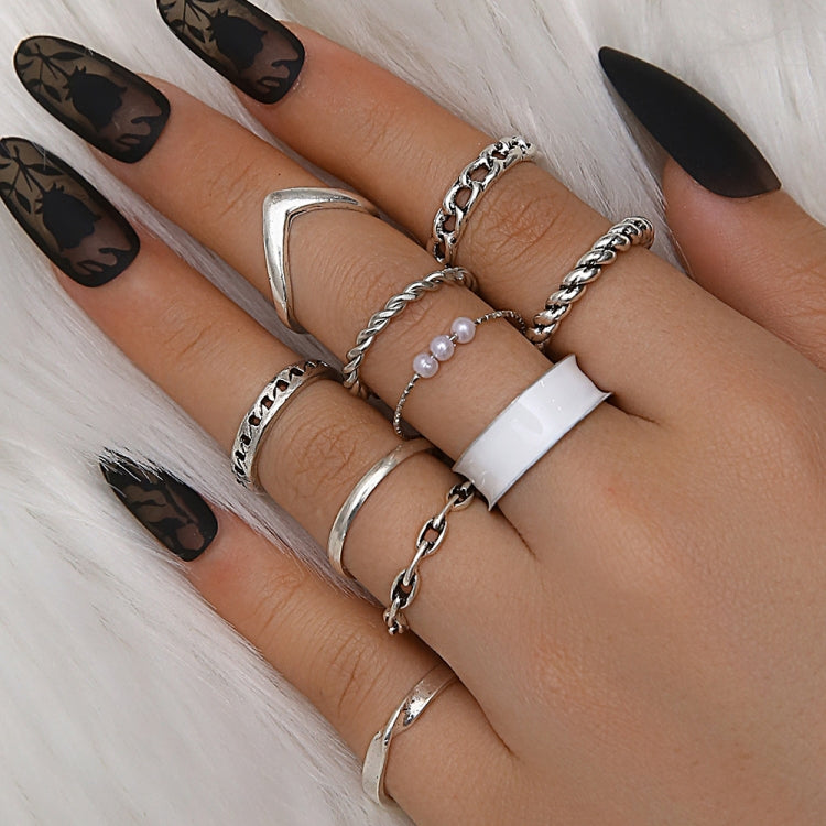 10pcs/set Multi-Metal Twisted Pearl Hollow Open Ring, 10pcs/set 6234, 10pcs/set 6165