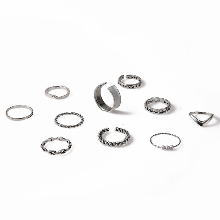 10pcs/set Multi-Metal Twisted Pearl Hollow Open Ring, 10pcs/set 6234, 10pcs/set 6165