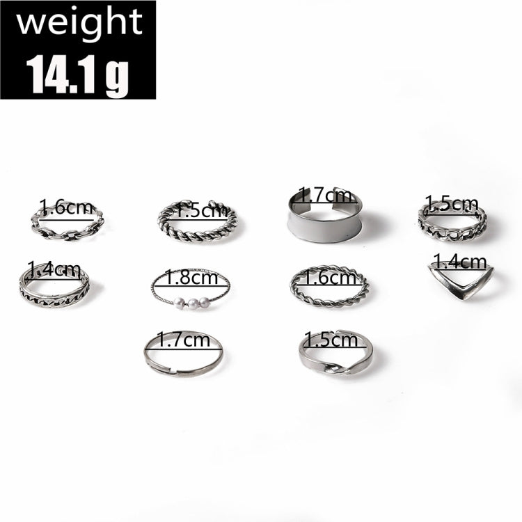 10pcs/set Multi-Metal Twisted Pearl Hollow Open Ring, 10pcs/set 6234, 10pcs/set 6165