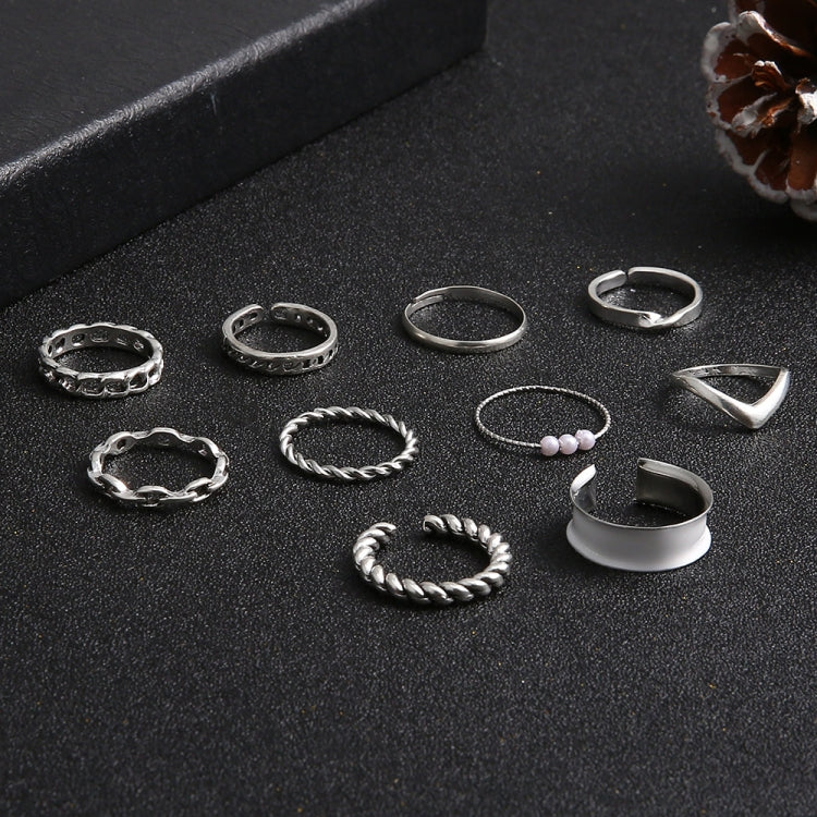 10pcs/set Multi-Metal Twisted Pearl Hollow Open Ring, 10pcs/set 6234, 10pcs/set 6165