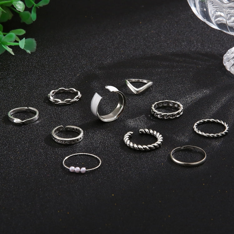 10pcs/set Multi-Metal Twisted Pearl Hollow Open Ring, 10pcs/set 6234, 10pcs/set 6165