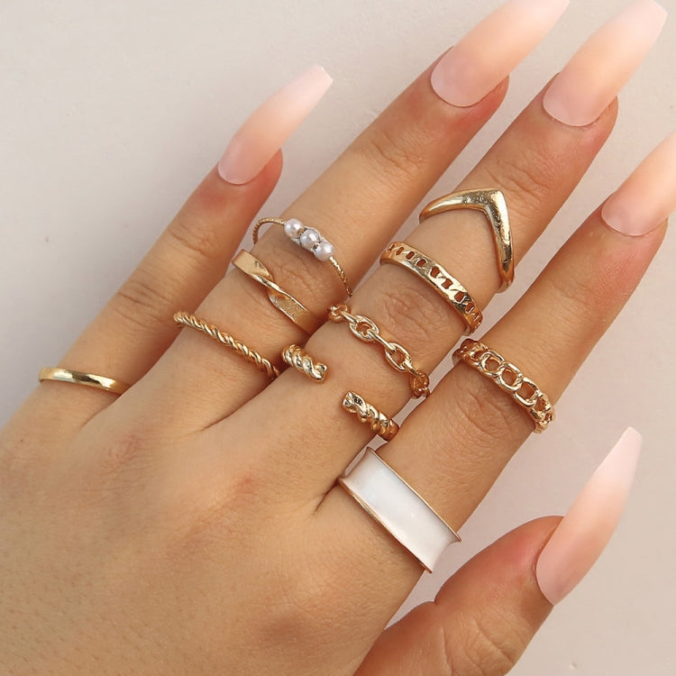10pcs/set Multi-Metal Twisted Pearl Hollow Open Ring, 10pcs/set 6234, 10pcs/set 6165