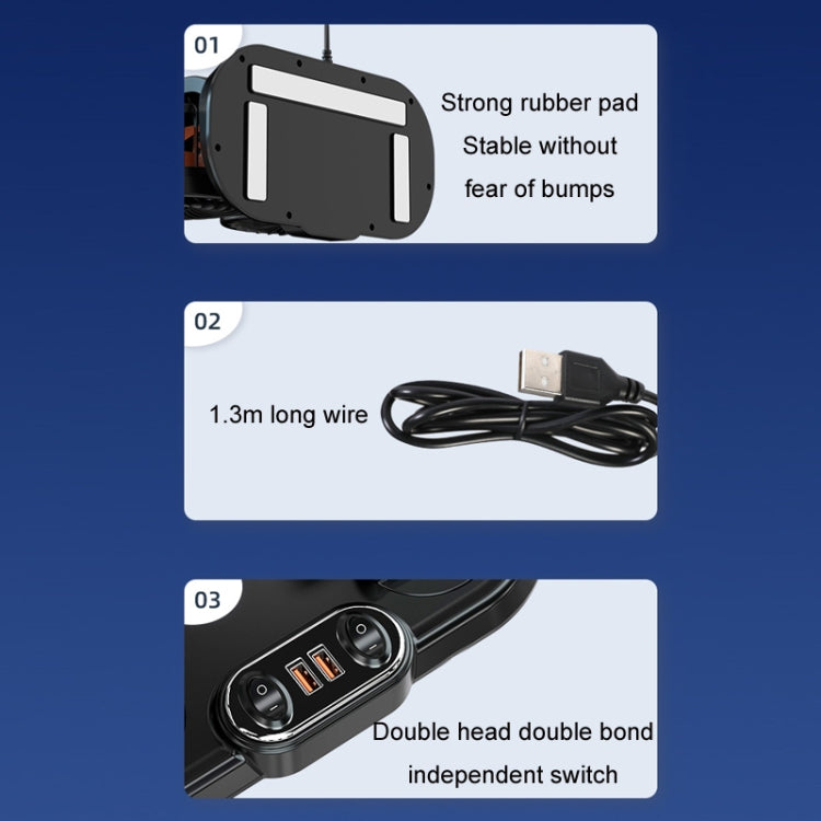 F621 Car Rotatable Turntable Silent Car Double Head Fan, 12V Cigarette Lighter, 24V Cigarette Lighter, High Allocation USB, High Allocation 12V Cigarette Lighter