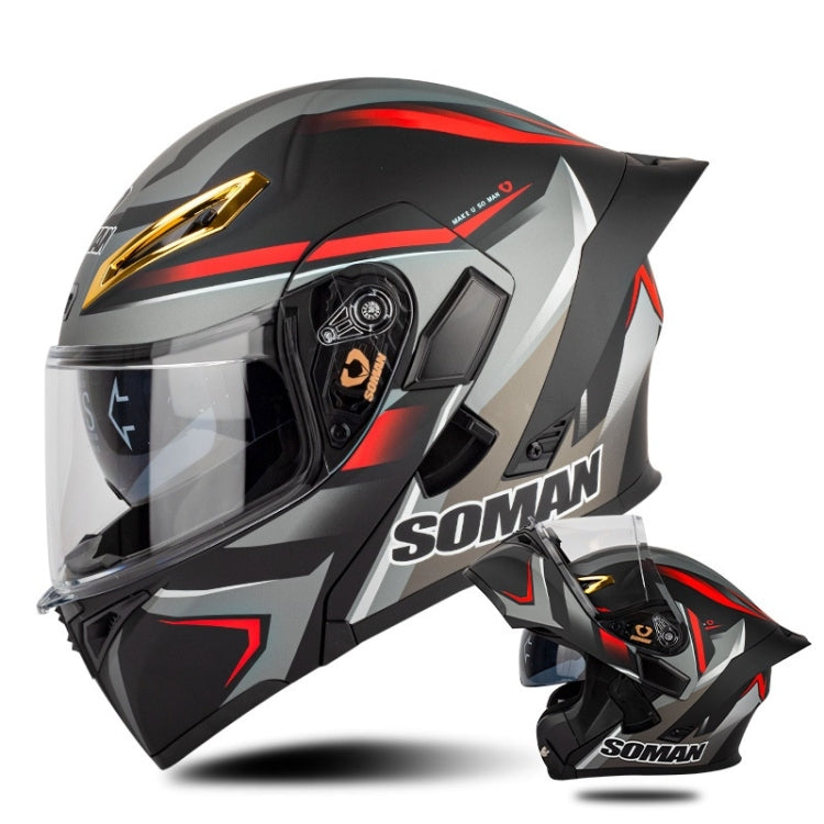 SOMAN Motorcycle Dual Lens Riding Peel-Off Full Coverage Helmet, XXL